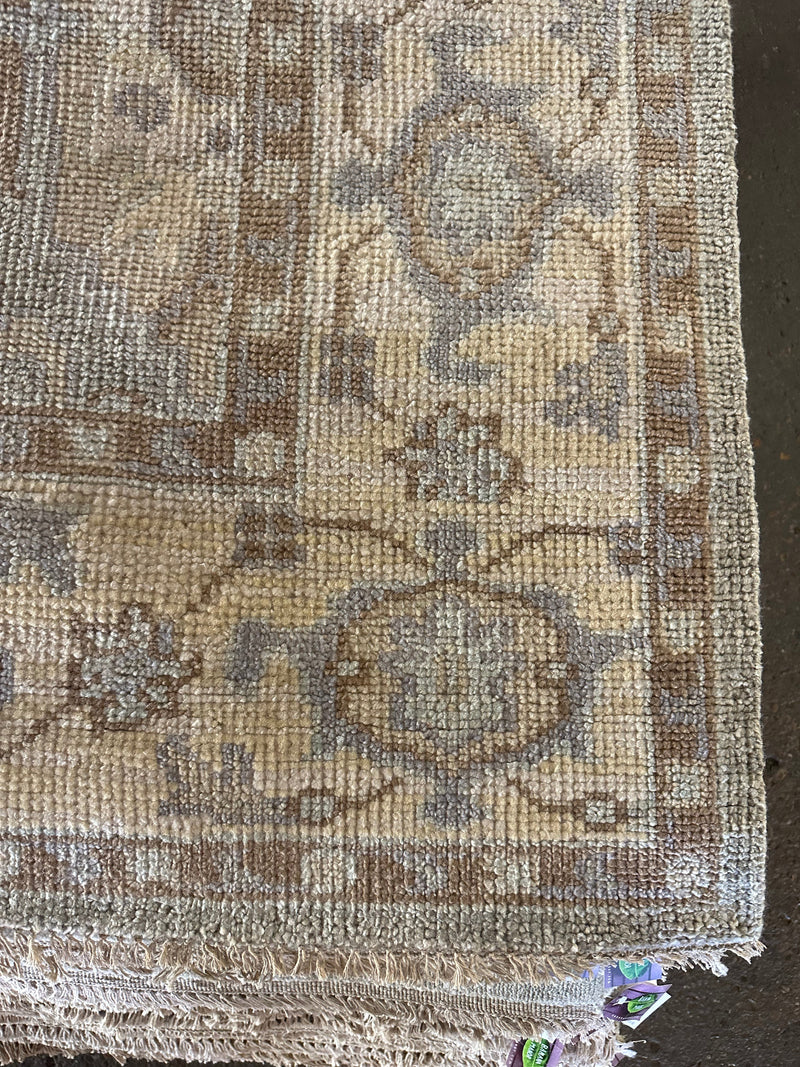 Amy Fine Collins 8.3x10 Light Grey and Beige Hand-Knotted Oushak Rug