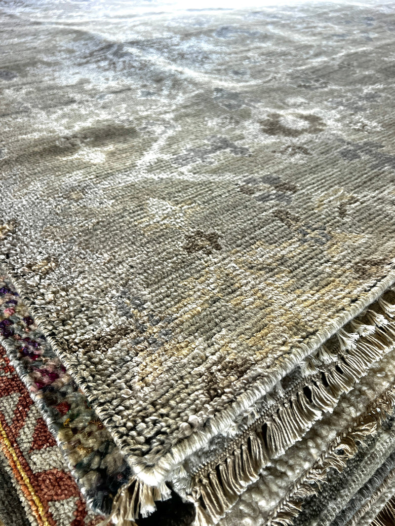 Mona Fastvold 8x9.6 Beige and Tan Hand-Knotted Oushak Rug | Banana Manor Rug Company