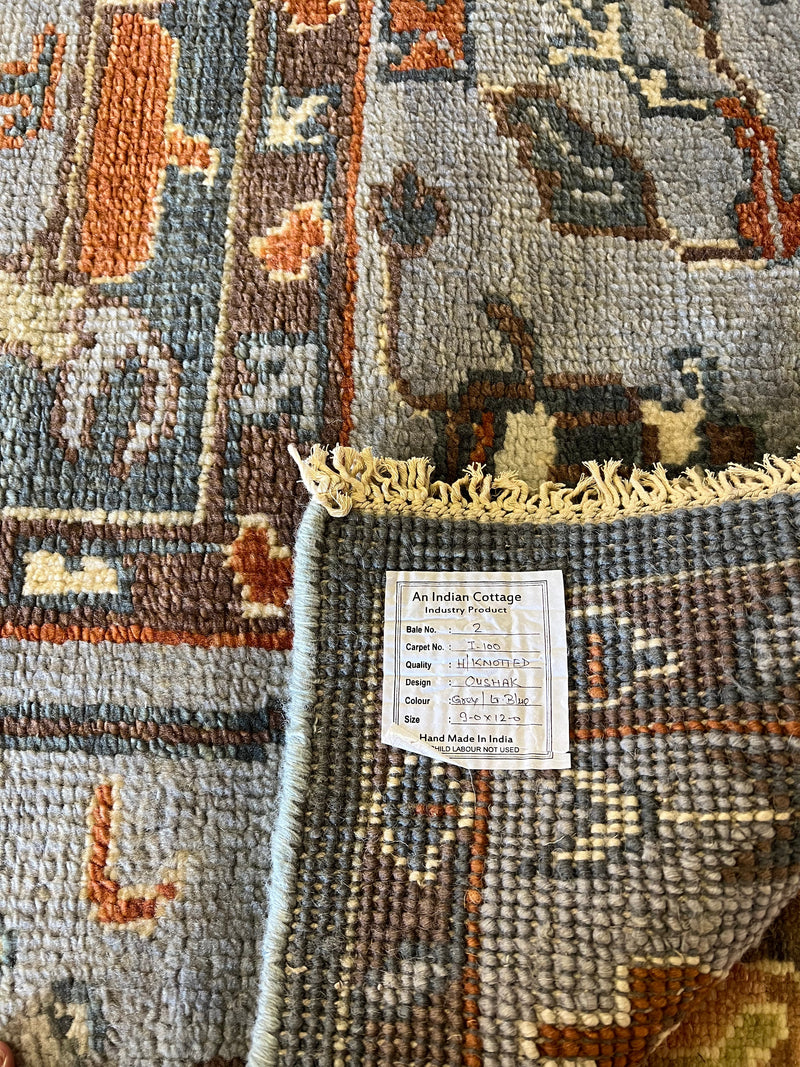 Daniella 9x12 Grey and Light Blue Hand-Knotted Oushak Rug