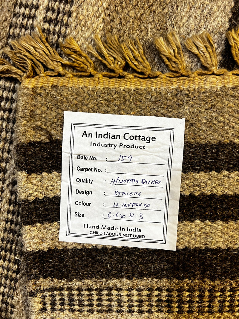 Down in Delray 6.6x8.3 Striped Brown Handwoven Durrie Rug