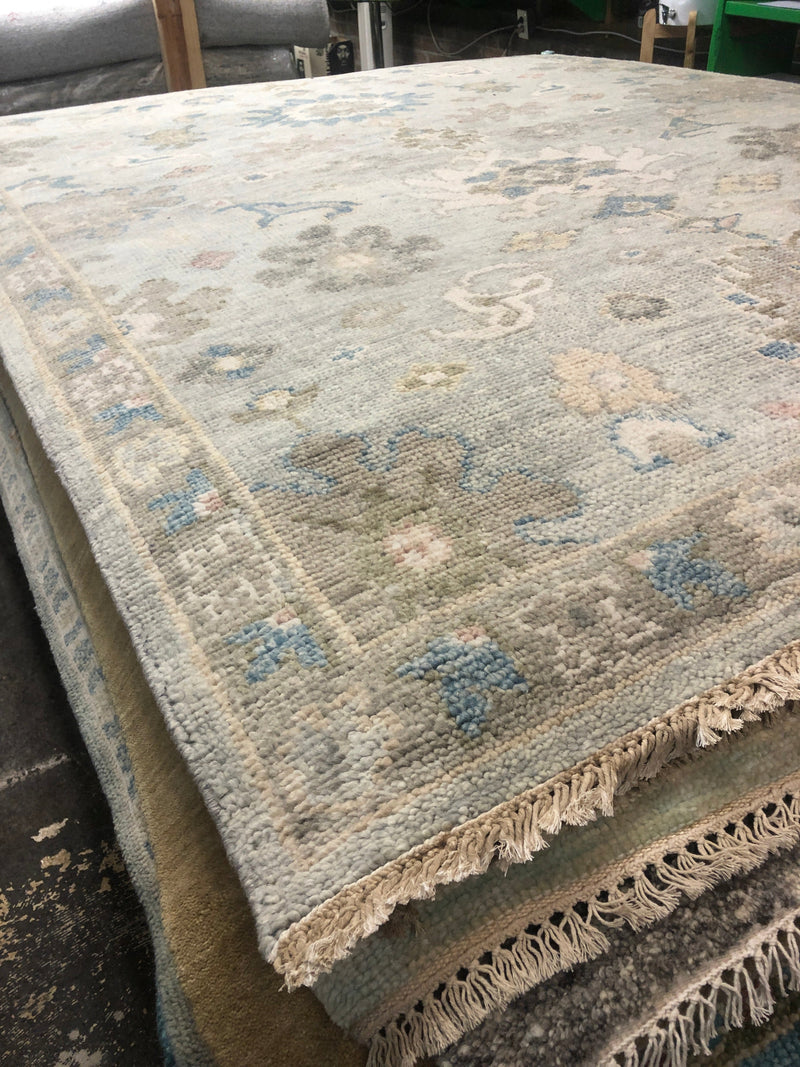 Genevieve 6x8.9  Light Grey and Brown Hand-Knotted Oushak Rug