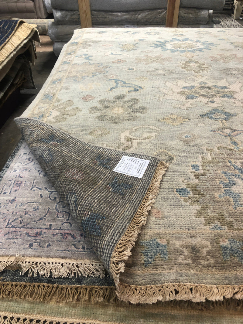 Genevieve 6x8.9  Light Grey and Brown Hand-Knotted Oushak Rug