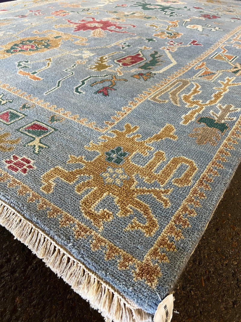 Leah 8x10 Light Blue Hand-Knotted Oushak Rug