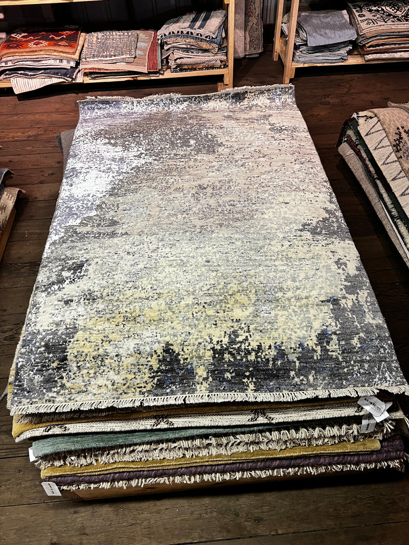 Natassia Malthe 4.3x6.3 Beige and Light Blue Hand-Knotted Rug | Banana Manor Rug Company