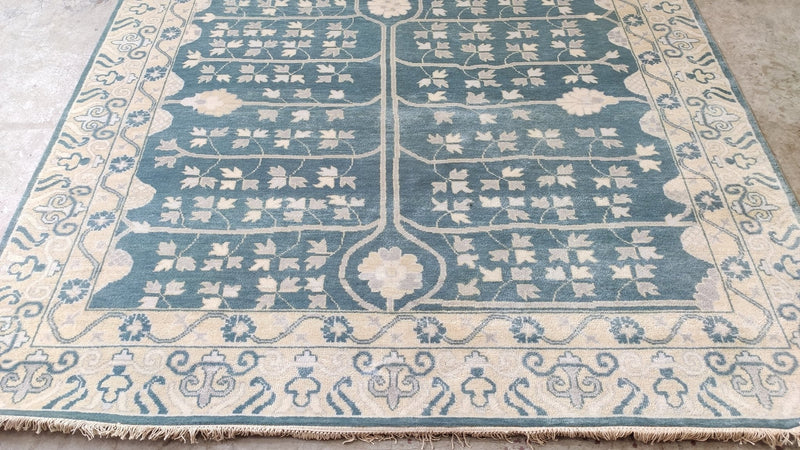 Ada 6x9 Blue and Ivory Hand-Knotted Oushak Rug | Banana Manor Rug Company