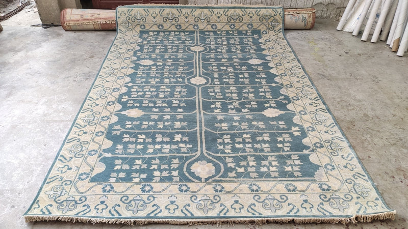 Ada 6x9 Blue and Ivory Hand-Knotted Oushak Rug | Banana Manor Rug Company