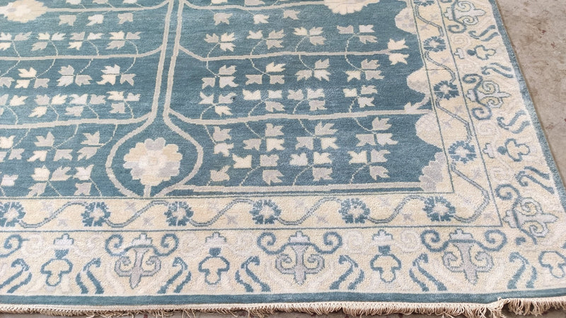 Ada 6x9 Blue and Ivory Hand-Knotted Oushak Rug | Banana Manor Rug Company