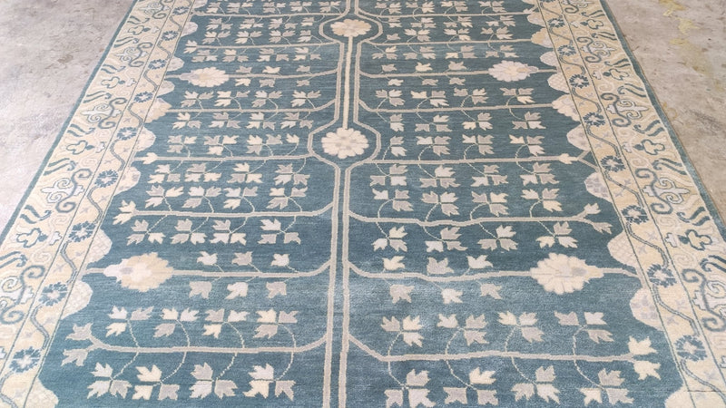 Ada 6x9 Blue and Ivory Hand-Knotted Oushak Rug | Banana Manor Rug Company