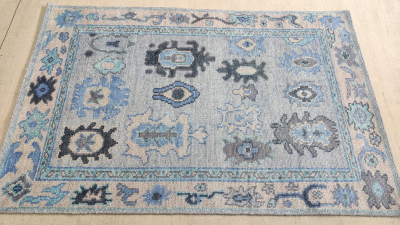 Adara 4x6 Light Blue Hand-Knotted Bamboo Silk Oushak Rug | Banana Manor Rug Company