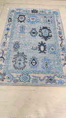 Adara 4x6 Light Blue Hand-Knotted Bamboo Silk Oushak Rug | Banana Manor Rug Company
