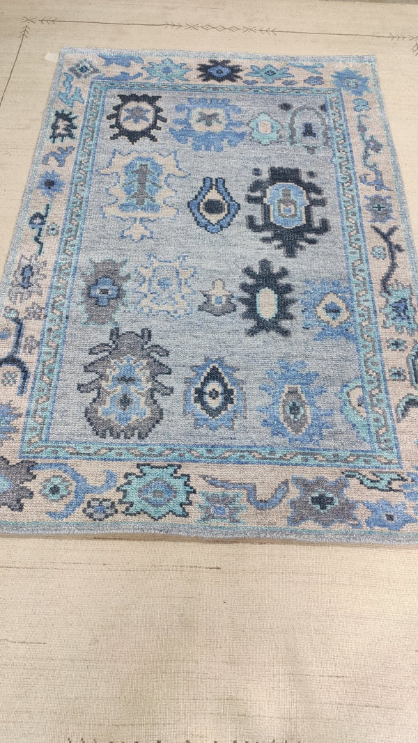 Adara 4x6 Light Blue Hand-Knotted Bamboo Silk Oushak Rug | Banana Manor Rug Company