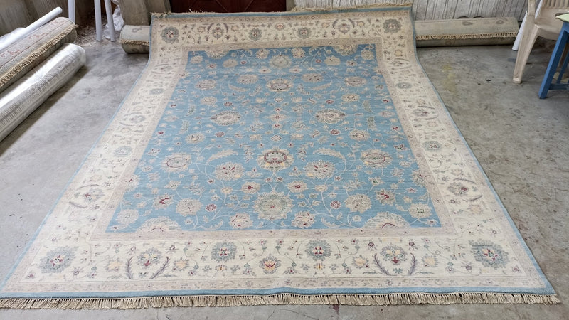 Adelina 8x10 Aqua and White Hand-Knotted Oushak Rug | Banana Manor Rug Company