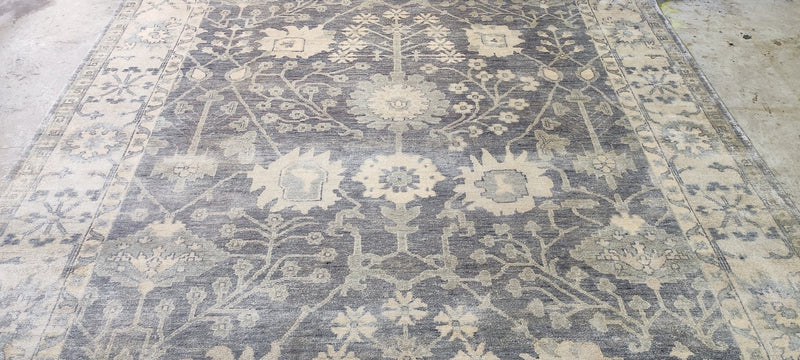 Afroditi Krassa Grey and Silver Hand-Knotted Oushak Rug 8x9.9 | Banana Manor Rug Company