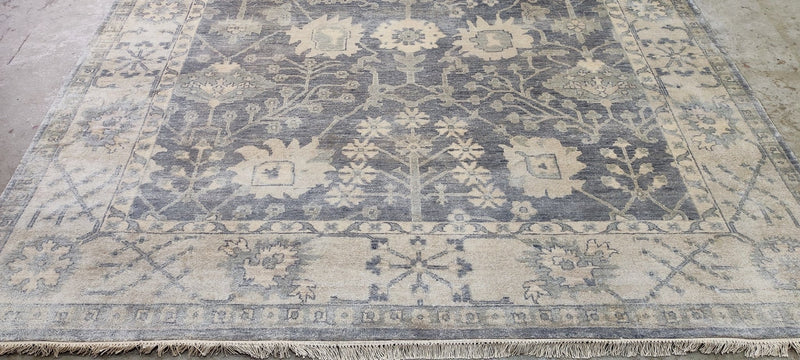 Afroditi Krassa Grey and Silver Hand-Knotted Oushak Rug 8x9.9 | Banana Manor Rug Company