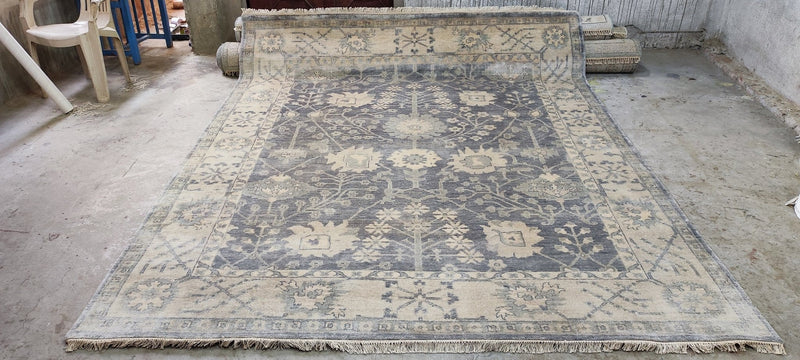 Afroditi Krassa Grey and Silver Hand-Knotted Oushak Rug 8x9.9 | Banana Manor Rug Company