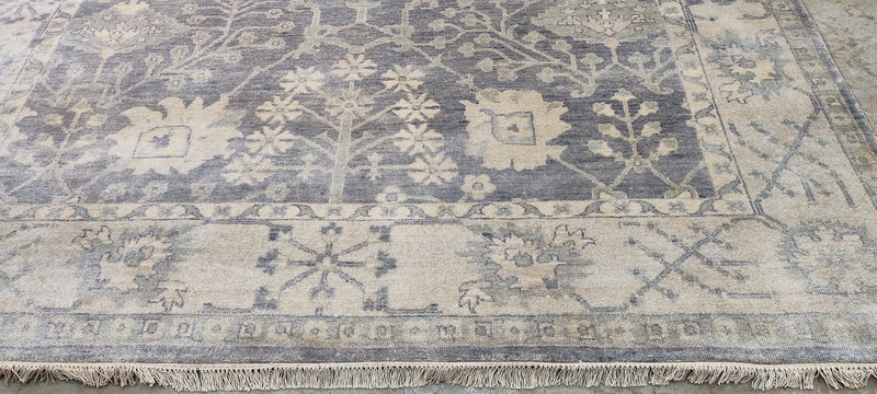 Afroditi Krassa Grey and Silver Hand-Knotted Oushak Rug 8x9.9 | Banana Manor Rug Company