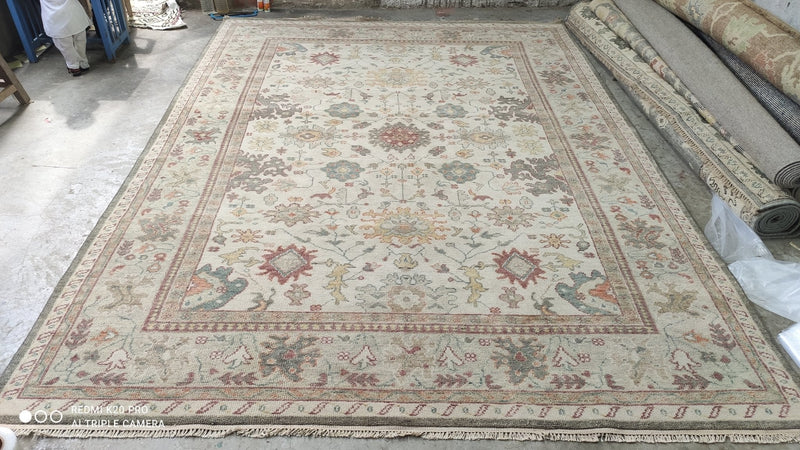 Ainsley Alonzo 9x12 Off White and Rust Hand-Knotted Oushak Rug | Banana Manor Rug Company