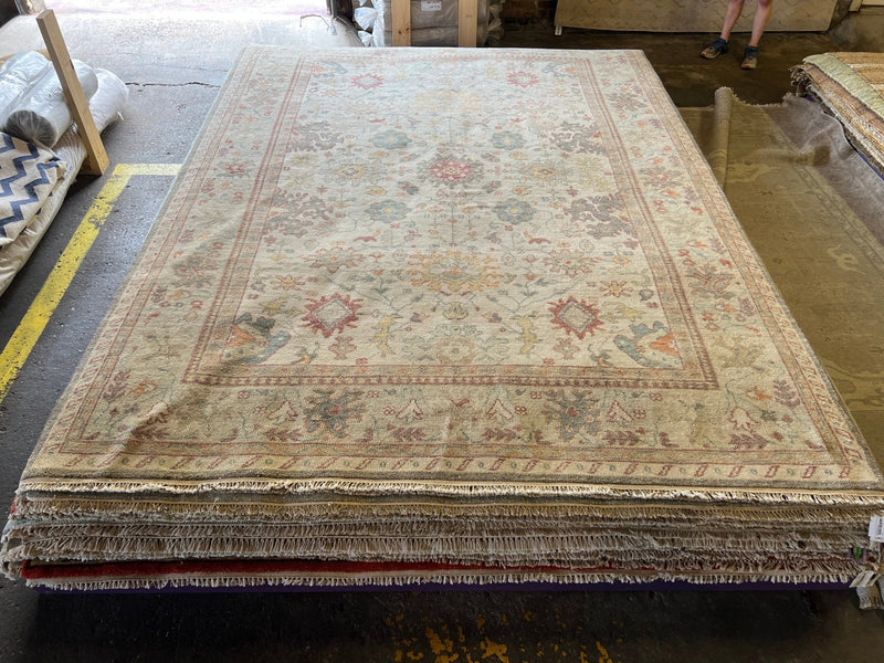 Ainsley Alonzo 9x12 Off White and Rust Hand-Knotted Oushak Rug | Banana Manor Rug Company