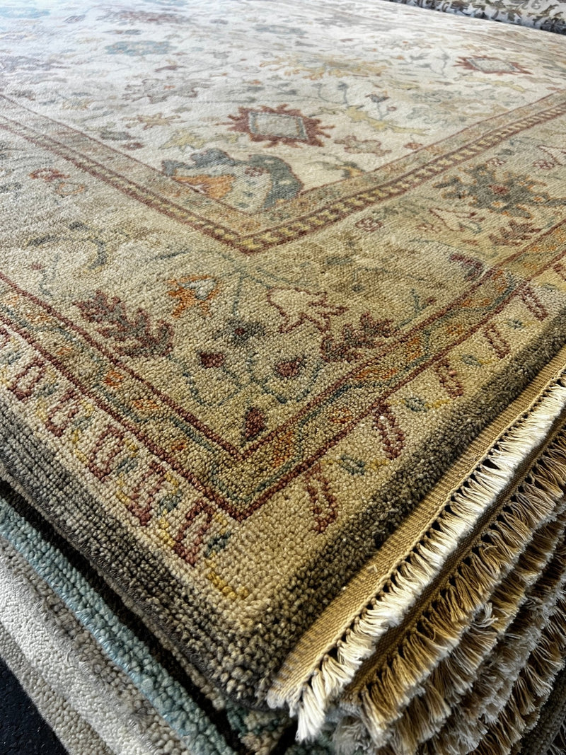 Ainsley Alonzo 9x12 Off White and Rust Hand-Knotted Oushak Rug | Banana Manor Rug Company