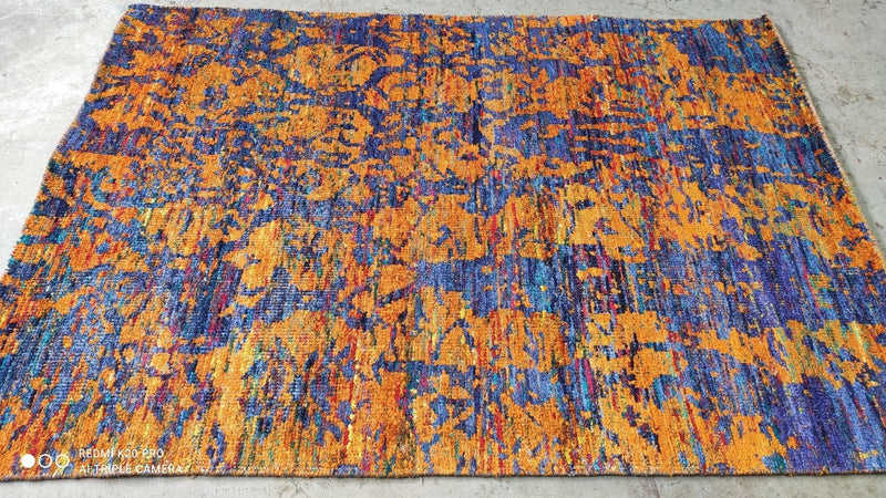 Alba 5.3x7.6 Hand-Knotted Blue and Yellow Ikat Rug | Banana Manor Rug Company