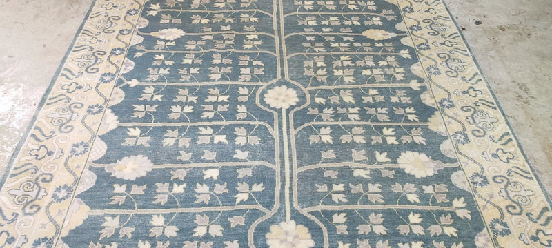 Alecia Johnson Blue and Ivory Hand-Knotted Oushak Rug 6x9 | Banana Manor Rug Company