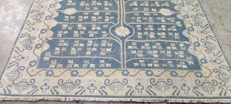 Alecia Johnson Blue and Ivory Hand-Knotted Oushak Rug 6x9 | Banana Manor Rug Company