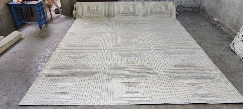 Aleksandr Baluev Hand-Knotted Modern Rug Ivory Grey High-Low 8.9x12 | Banana Manor Rug Company