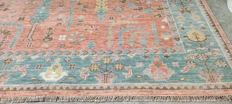 Alessandra Branca 9x12 Light Pink and Green Hand-Knotted Oushak Rug | Banana Manor Rug Company