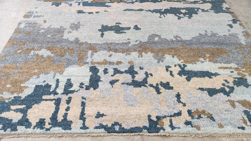 Alex Russo 8.3x9.9Light Blue, Brown, and Grey Hand-Knotted Modern Rug | Banana Manor Rug Company