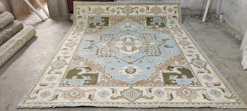 Alexa Hampton Blue and Ivory Hand-Knotted Oushak Rug 8x10 | Banana Manor Rug Company