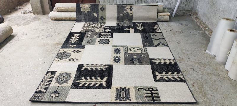 Alexis Cottrell Black and White Hand-Knotted Patch Weave Rug 6x9 | Banana Manor Rug Company