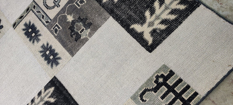 Alexis Cottrell Black and White Hand-Knotted Patch Weave Rug 6x9 | Banana Manor Rug Company