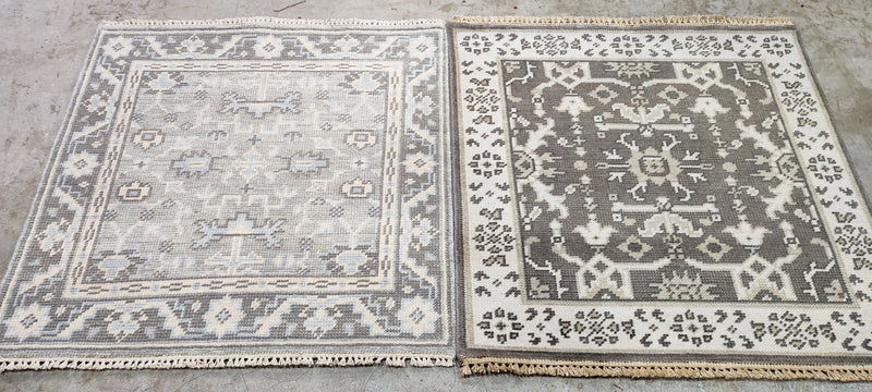 Alice Cottrell Silver and Grey Hand-Knotted Oushak Rug 3x3 | Banana Manor Rug Company