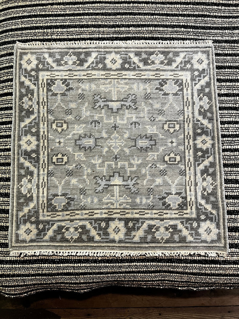 Alice Cottrell Silver and Grey Hand-Knotted Oushak Rug 3x3 | Banana Manor Rug Company