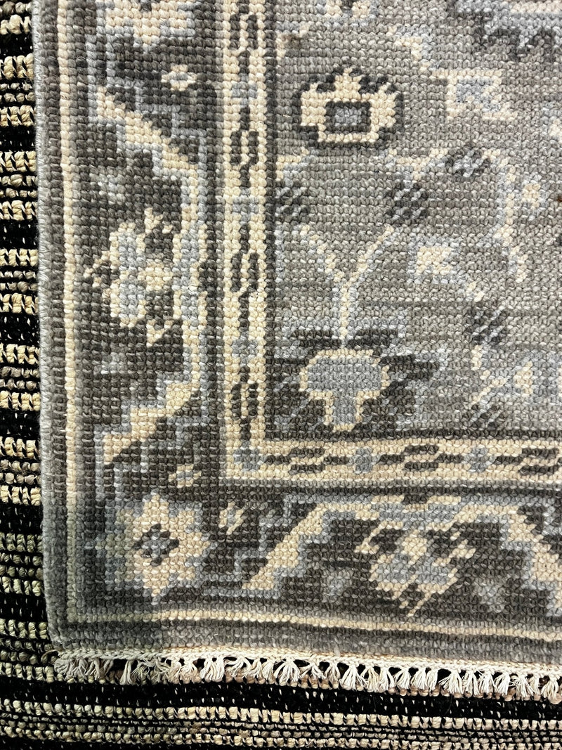 Alice Cottrell Silver and Grey Hand-Knotted Oushak Rug 3x3 | Banana Manor Rug Company