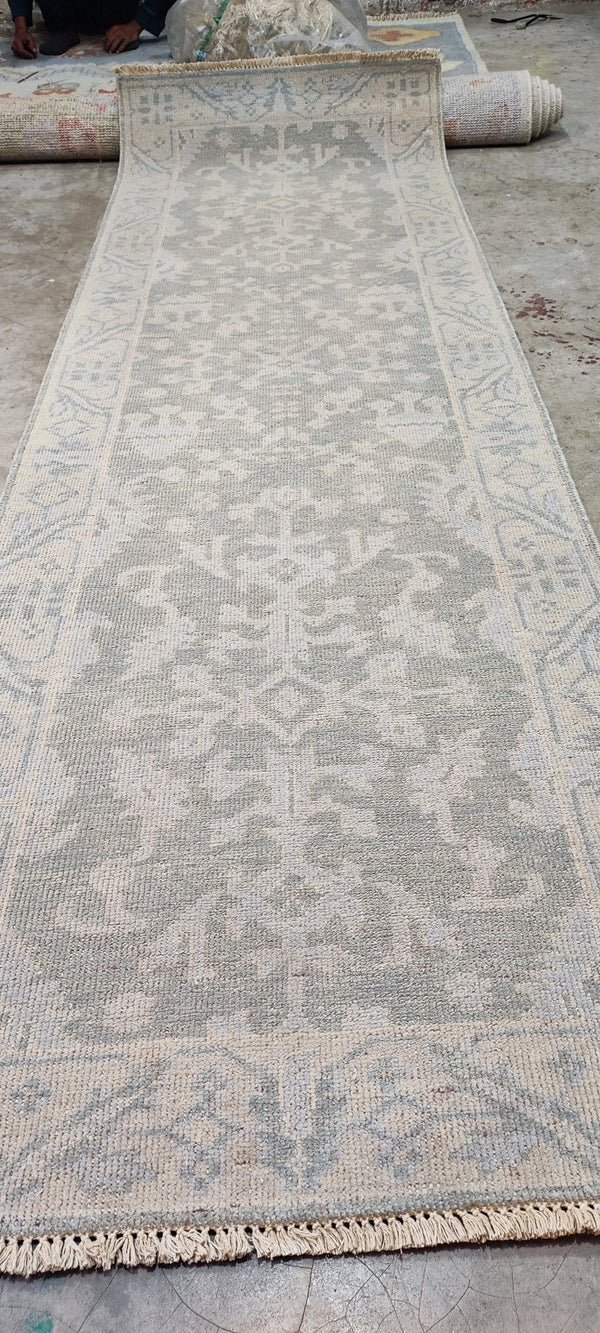 Allison Seidler Silver and Grey Hand-Knotted Oushak Runner 2.9x9.6 | Banana Manor Rug Company