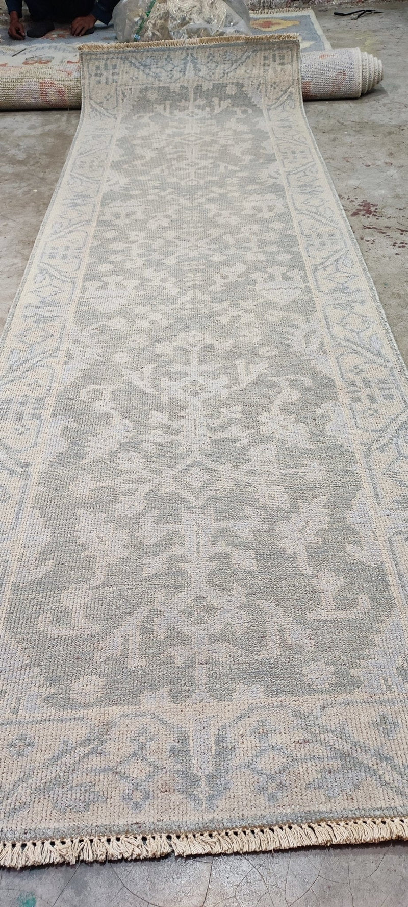 Allison Seidler Silver and Grey Hand-Knotted Oushak Runner 2.9x9.6 | Banana Manor Rug Company