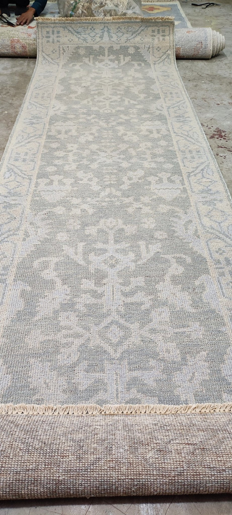 Allison Seidler Silver and Grey Hand-Knotted Oushak Runner 2.9x9.6 | Banana Manor Rug Company