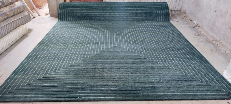 Alois Senefelder Hand-Knotted Modern Rug Dark Green Cube 10x12 | Banana Manor Rug Company