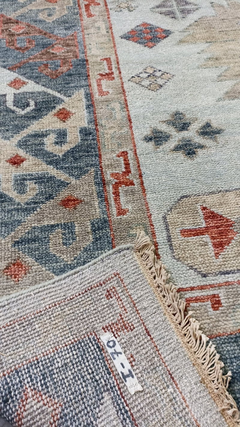 Alora 9.6x14 Grey and Aqua Hand-Knotted | Banana Manor Rug Company