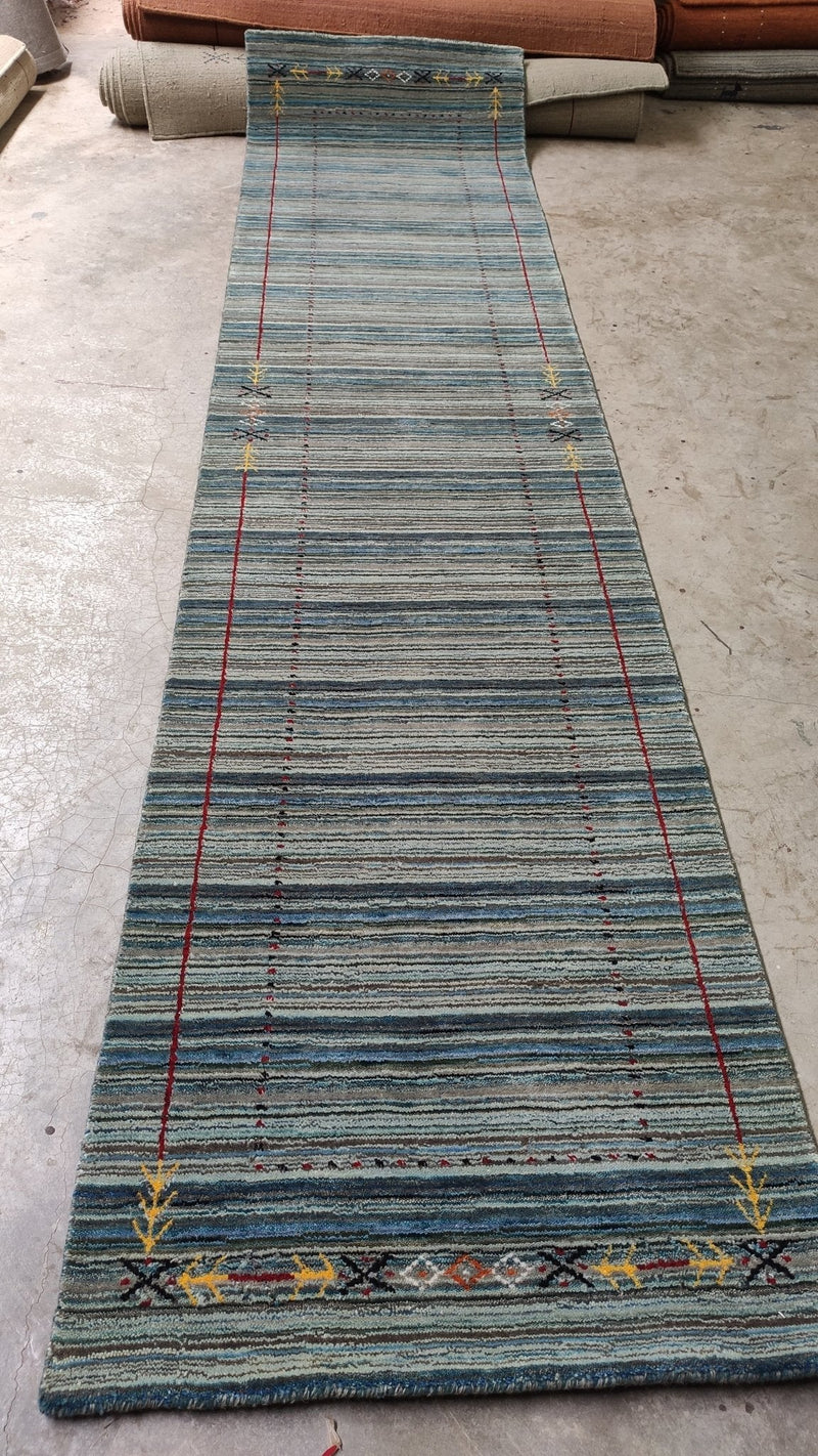 Alvin 2.9x11.6 Blue Striped Handwoven Runner | Banana Manor Rug Company