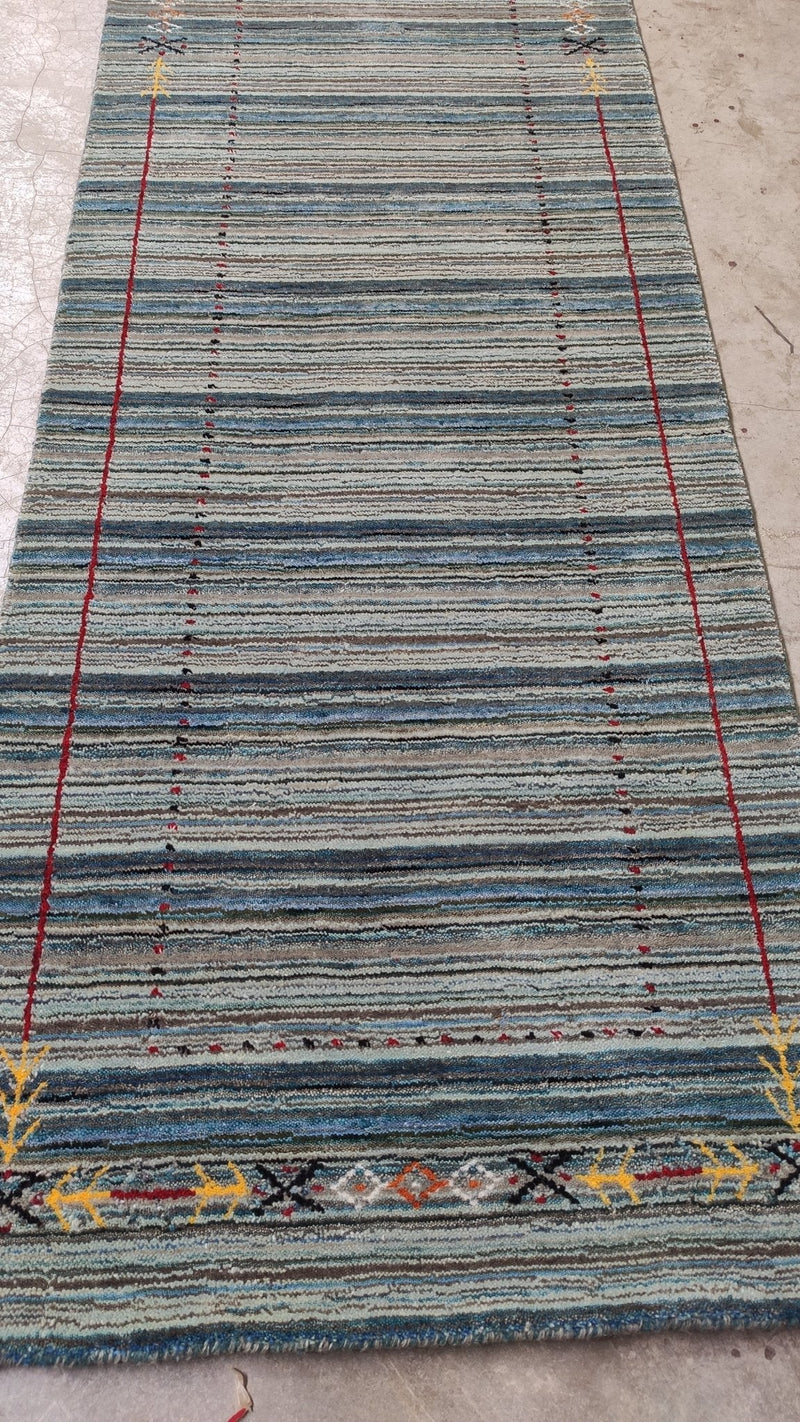 Alvin 2.9x11.6 Blue Striped Handwoven Runner | Banana Manor Rug Company