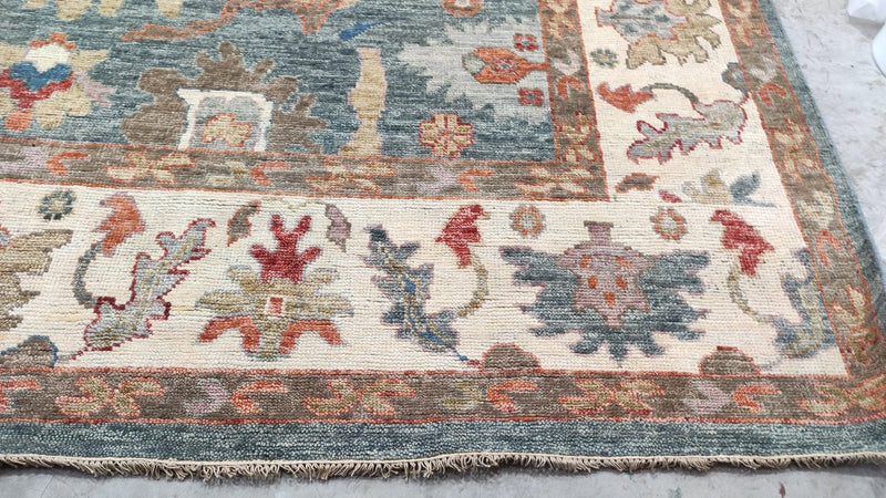 Alyssa 10x13.9 Hand-Knotted Blue and Cream Oushak Rug | Banana Manor Rug Company