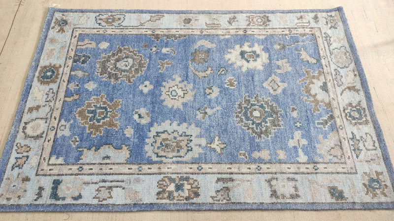 Amara 4x6 Light Blue Bamboo Silk Oushak Rug | Banana Manor Rug Company