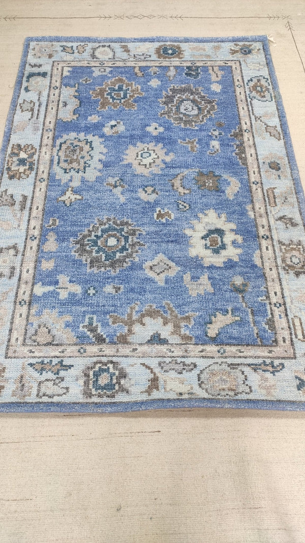 Amara 4x6 Light Blue Bamboo Silk Oushak Rug | Banana Manor Rug Company