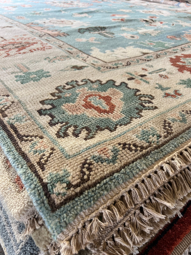 Amber James 9x12 Blue and Ivory Hand-Knotted Oushak Rug | Banana Manor Rug Company