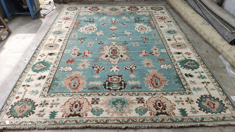 Amber James 9x12 Blue and Ivory Hand-Knotted Oushak Rug | Banana Manor Rug Company