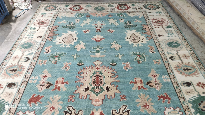 Amber James 9x12 Blue and Ivory Hand-Knotted Oushak Rug | Banana Manor Rug Company