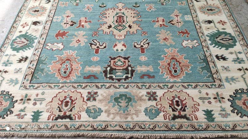 Amber James 9x12 Blue and Ivory Hand-Knotted Oushak Rug | Banana Manor Rug Company