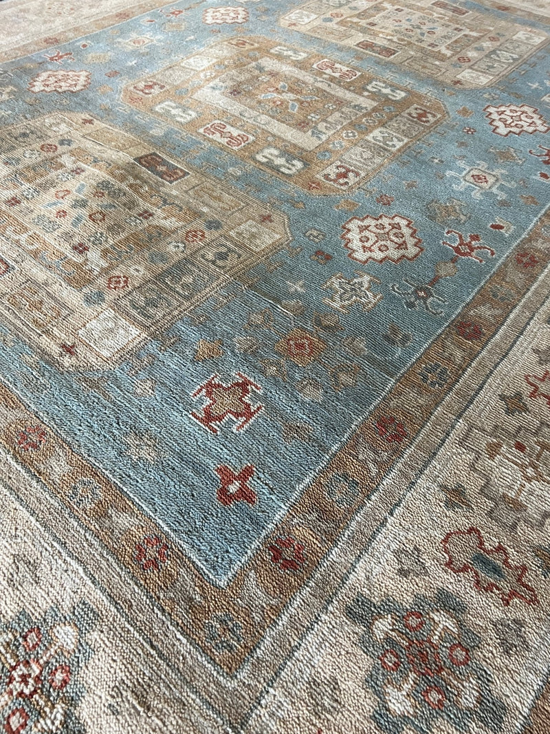 Ambra 8x10 Blue and Beige Hand-Knotted Oushak Rug | Banana Manor Rug Company